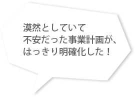 漠然としていて不安だった事業計画が、はっきり明確化した！